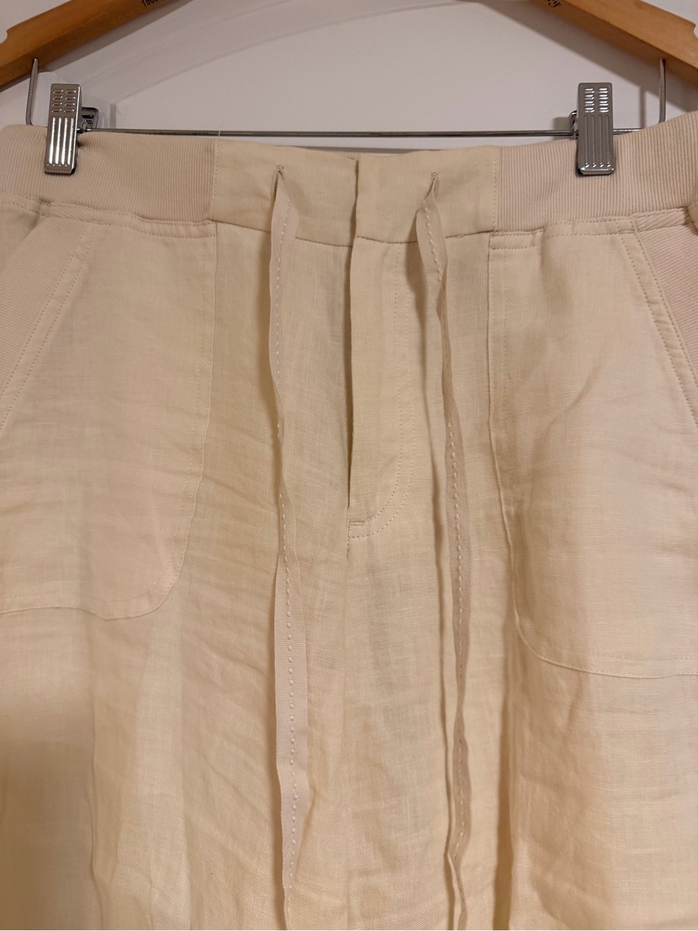 Ann Taylor Cream Linen-Blend Drawstring Jogger Pants - Picture 3 of 4